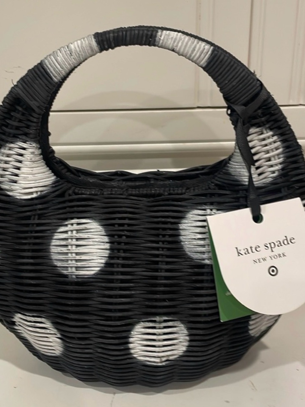 kate spade Black and White Polka Dot Wicker Tote